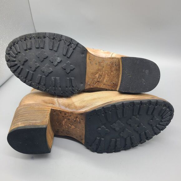 Freebird Carlito Boots Women Sz 7 Tan Distressed Leather Moto Biker Heel Zipper - Picture 8 of 12